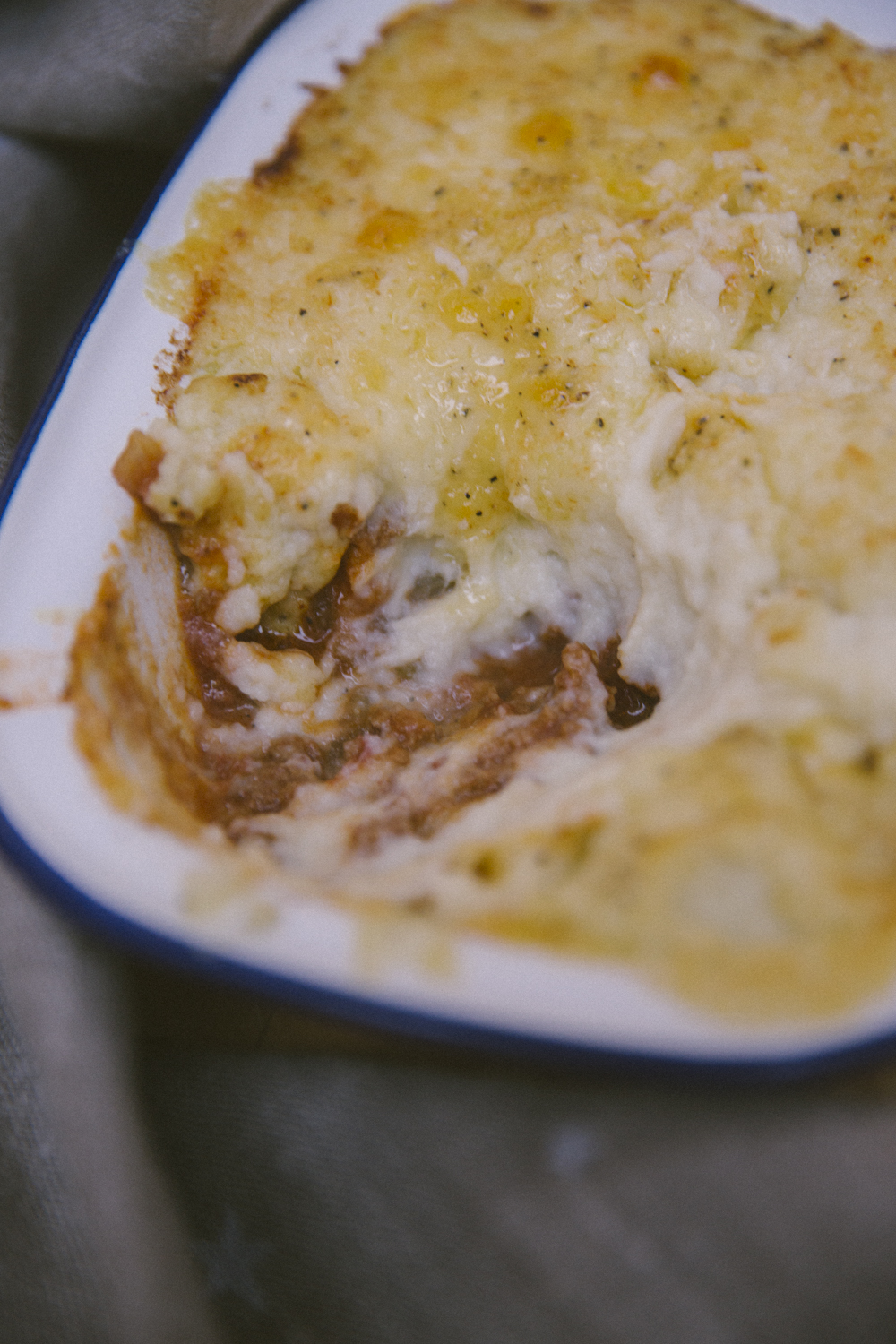 cottage pie in a casserole dish